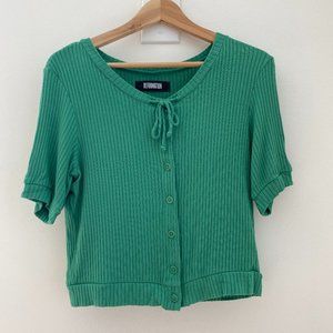 Reformation Green Ribbed Button-Up Top
